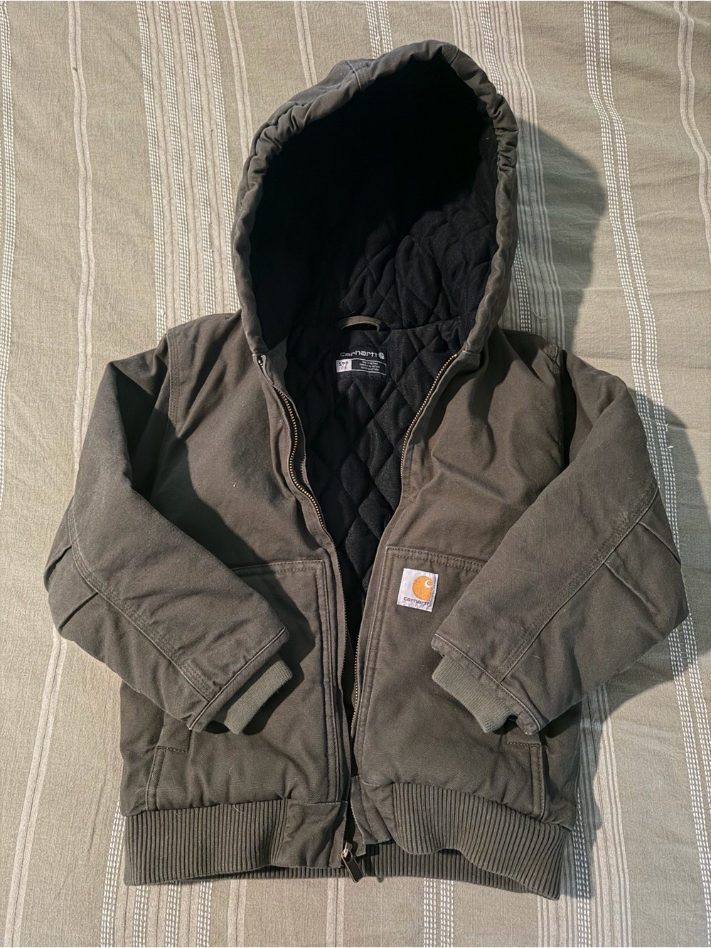 Carhartt Olive Green Hooded Work Jacket with Black Lining